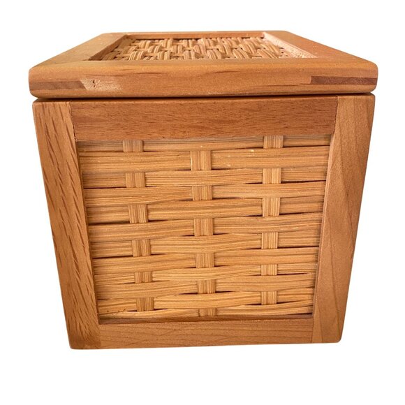 Wooden woven recipe box trinket box dresser tabletop box basket weave - Picture 6 of 10
